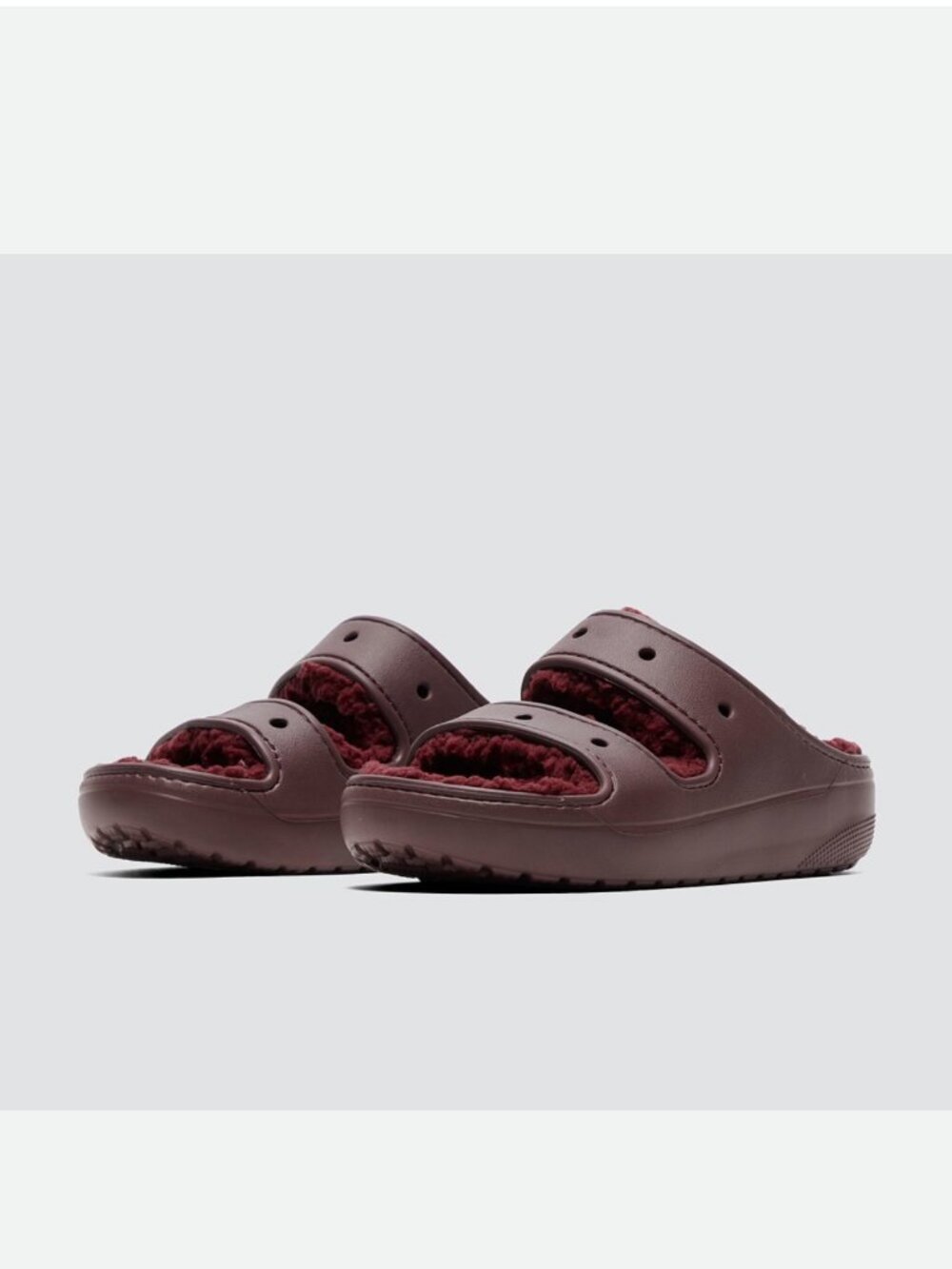 NEW! CROCS CLASSIC COZZZY SANDAL Dark Cherry Fuzzy Fur Lined Slippers Slides